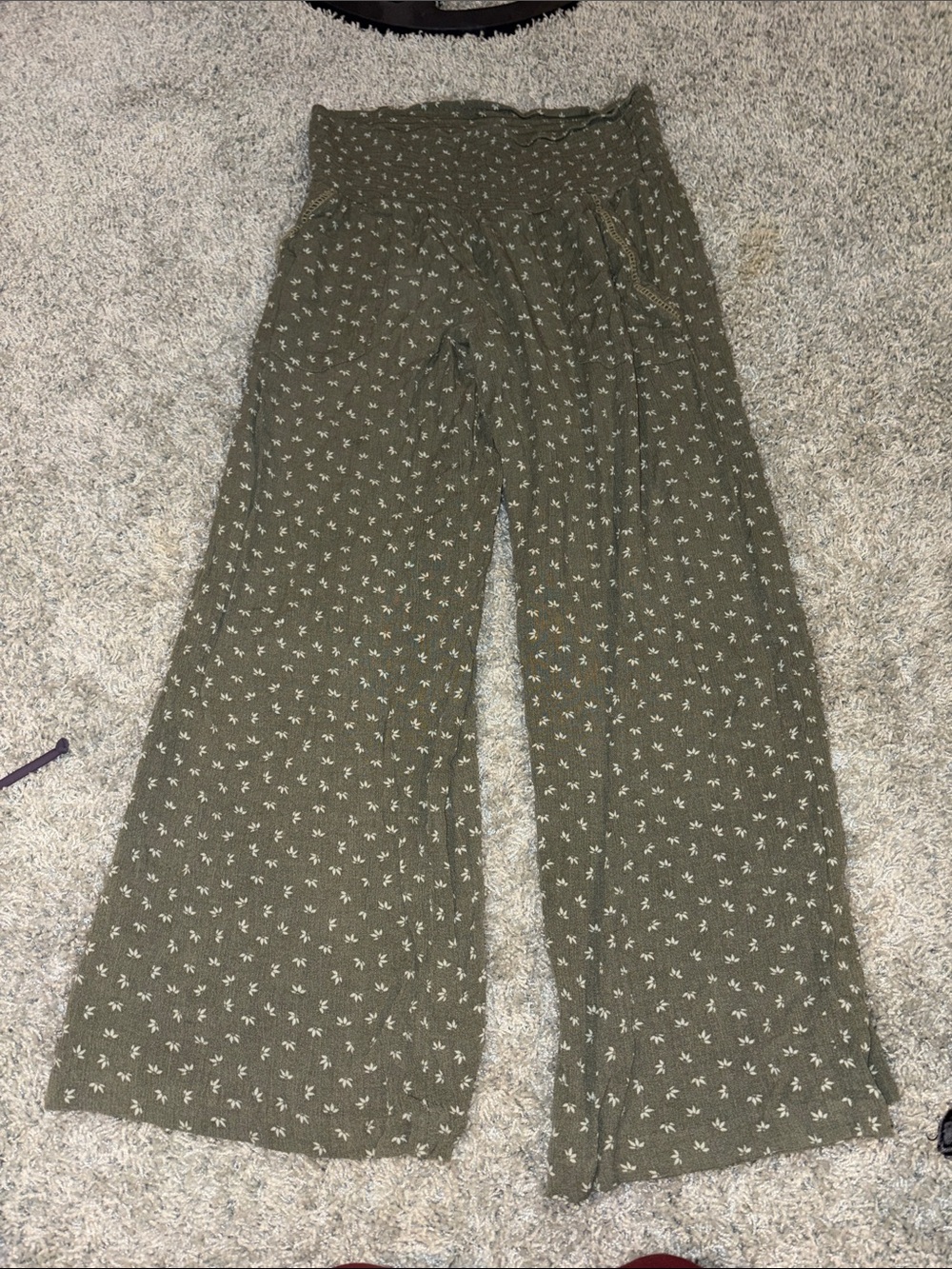 Three Dots Olive Green Wide-Leg Floral Print Pants